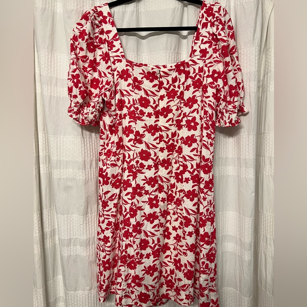 Draper James Pink and White Floral Midi Linen Dress